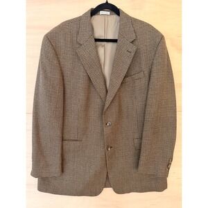 Meeting Street Mens 46R Lambswool Blazer Brown Houndstooth Sport Coat 4340